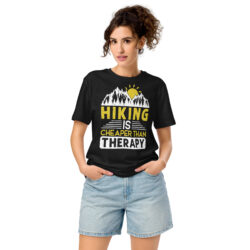 Hiking is Cheaper Than Therapy Hiking Outdoor Mountains Unisex organic mid-light t-shirt for everything from gym sessions to weekend errands