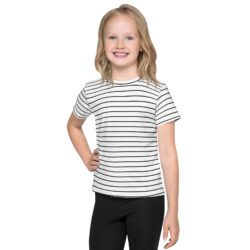 Black and White Striped Print Kids crew neck t-shirt for Soft and Comfortable uses