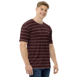 Men’s Maroon & White Striped Crew Neck T-Shirt – Casual Cotton Tee, Classic Everyday Wear
