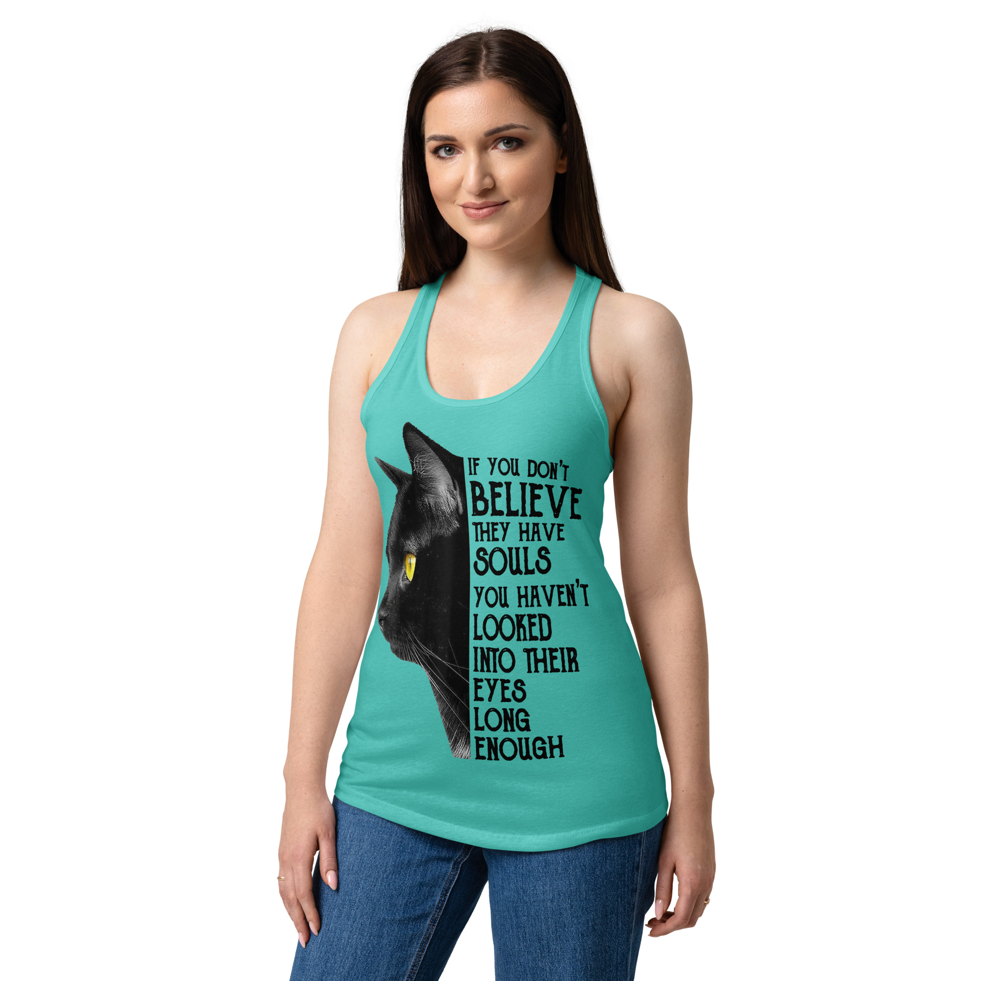 Cute Black Cat Women's Tank Top – Cat Lover Gift Tee-Women’s fitted racerback tank top 16 Cute Black Cat Women's Tank Top – Cat Lover Gift Tee-Women’s fitted racerback tank top - Image 16