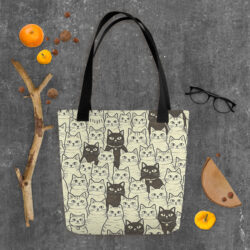 Vintage Cat Mom Tote Bag – Cute Black and White Cat Pattern Reusable Everyday Carry Tote Bag for cat lover mom