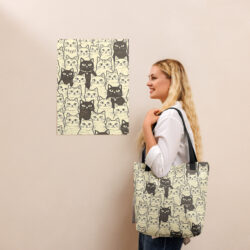 Vintage Cat Mom Tote Bag – Cute Black and White Cat Pattern Reusable Everyday Carry Tote Bag for cat lover mom 32 all over print tote bag black 15x15 back 6a53c3c844c09