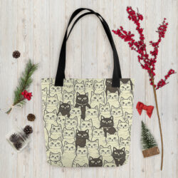 Vintage Cat Mom Tote Bag – Cute Black and White Cat Pattern Reusable Everyday Carry Tote Bag for cat lover mom 36 all over print tote bag black 15x15 back 6a53c3c844d30