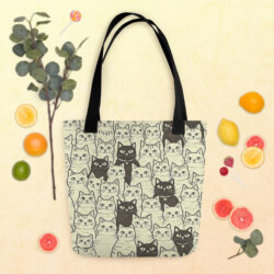Vintage Cat Mom Tote Bag – Cute Black and White Cat Pattern Reusable Everyday Carry Tote Bag for cat lover mom 38 all over print tote bag black 15x15 back 6a53c3c844d81