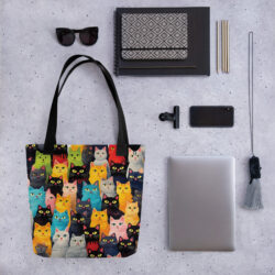 Cute Cat Mom Tote Bag | Vintage Cat Pattern Canvas Grocery Tote Bag for Women 16 all over print tote bag black 15x15 back 6a53c7592eb71