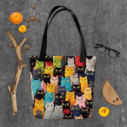 Cute Cat Mom Tote Bag | Vintage Cat Pattern Canvas Grocery Tote Bag for Women 17 all over print tote bag black 15x15 back 6a53c7592ebc0