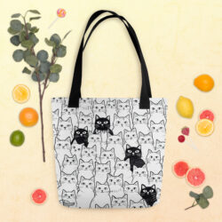 Cat Lover Mom Tote Bag – Minimalist Black Cat Sketch Canvas Bag for Cat Moms-Cat lover Womens Tote bag