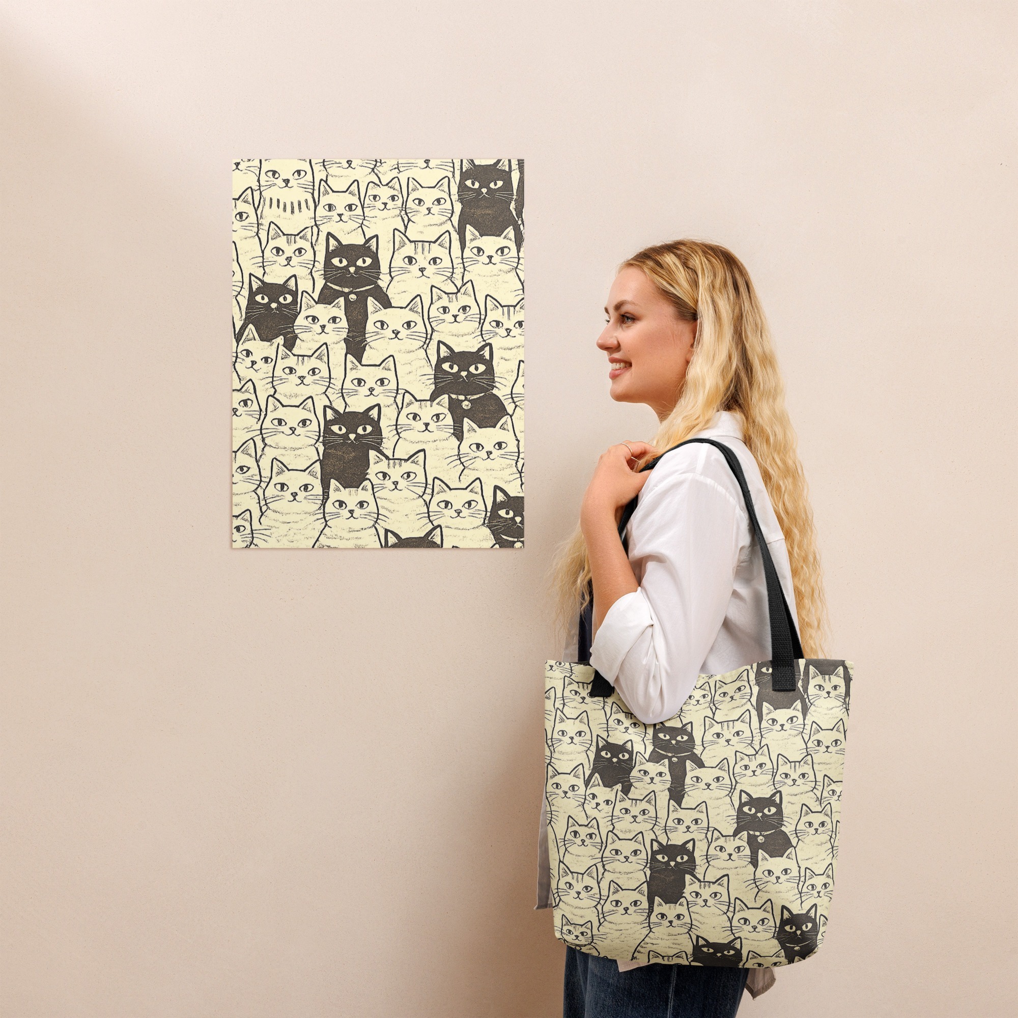 Vintage Cat Mom Tote Bag – Cute Black and White Cat Pattern Reusable Everyday Carry Tote Bag for cat lover mom 3 Vintage Cat Mom Tote Bag – Cute Black and White Cat Pattern Reusable Everyday Carry Tote Bag for cat lover mom - Image 3