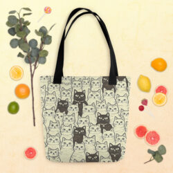 Vintage Cat Mom Tote Bag – Cute Black and White Cat Pattern Reusable Everyday Carry Tote Bag for cat lover mom 37 all over print tote bag black 15x15 front 6a53c3c844d59