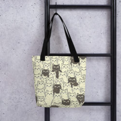 Vintage Cat Mom Tote Bag – Cute Black and White Cat Pattern Reusable Everyday Carry Tote Bag for cat lover mom 45 all over print tote bag black 15x15 front 6a53c3c844ecf