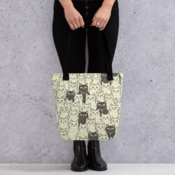 Vintage Cat Mom Tote Bag – Cute Black and White Cat Pattern Reusable Everyday Carry Tote Bag for cat lover mom 46 all over print tote bag black 15x15 front 6a53c3c844efe