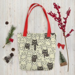 Vintage Cat Mom Tote Bag – Cute Black and White Cat Pattern Reusable Everyday Carry Tote Bag for cat lover mom 40 all over print tote bag red 15x15 back 6a53c3c844ddd