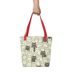 Vintage Cat Mom Tote Bag – Cute Black and White Cat Pattern Reusable Everyday Carry Tote Bag for cat lover mom 47 all over print tote bag red 15x15 back 6a53c3c844f25
