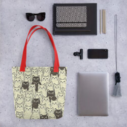 Vintage Cat Mom Tote Bag – Cute Black and White Cat Pattern Reusable Everyday Carry Tote Bag for cat lover mom 50 all over print tote bag red 15x15 back 6a53c3c844fbb