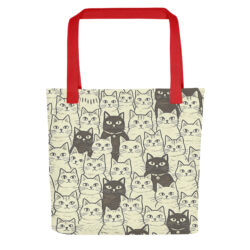 Vintage Cat Mom Tote Bag – Cute Black and White Cat Pattern Reusable Everyday Carry Tote Bag for cat lover mom 48 all over print tote bag red 15x15 front 6a53c3c844f67