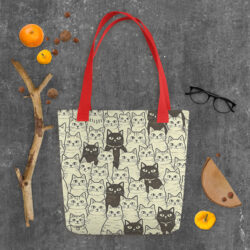 Vintage Cat Mom Tote Bag – Cute Black and White Cat Pattern Reusable Everyday Carry Tote Bag for cat lover mom 54 all over print tote bag red 15x15 front 6a53c3c8450a2