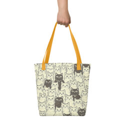 Vintage Cat Mom Tote Bag – Cute Black and White Cat Pattern Reusable Everyday Carry Tote Bag for cat lover mom 43 all over print tote bag yellow 15x15 back 6a53c3c844e78