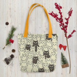 Vintage Cat Mom Tote Bag – Cute Black and White Cat Pattern Reusable Everyday Carry Tote Bag for cat lover mom 44 all over print tote bag yellow 15x15 back 6a53c3c844ea9