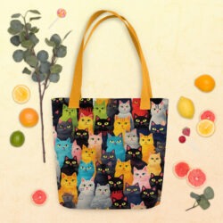 Cute Cat Mom Tote Bag | Vintage Cat Pattern Canvas Grocery Tote Bag for Women 20 all over print tote bag yellow 15x15 back 6a53c7592ecb2