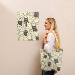 Vintage Cat Mom Tote Bag – Cute Black and White Cat Pattern Reusable Everyday Carry Tote Bag for cat lover mom 41 all over print tote bag yellow 15x15 front 6a53c3c844e04