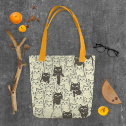Vintage Cat Mom Tote Bag – Cute Black and White Cat Pattern Reusable Everyday Carry Tote Bag for cat lover mom 58 all over print tote bag yellow 15x15 front 6a53c3c84517b