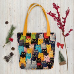 Cute Cat Mom Tote Bag | Vintage Cat Pattern Canvas Grocery Tote Bag for Women 22 all over print tote bag yellow 15x15 front 6a53c7592ed55