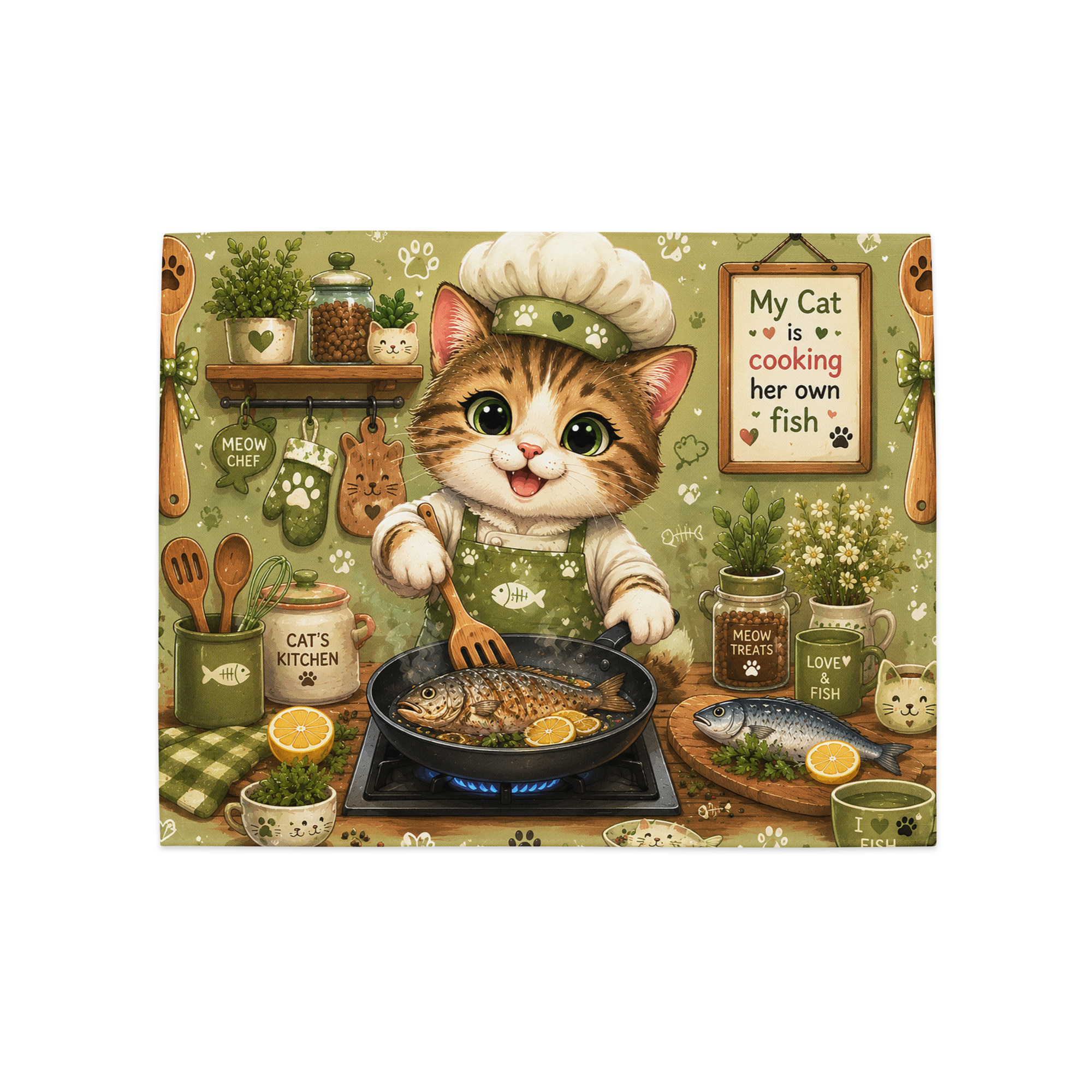 Cat Mom Kitchen Placemat Set – Whimsical Cartoon Cat Chef with Kittens | Cute Farmhouse Table Decor | Gift for Cat Lovers 6 Cat Mom Kitchen Placemat Set – Whimsical Cartoon Cat Chef with Kittens | Cute Farmhouse Table Decor | Gift for Cat Lovers - Image 6