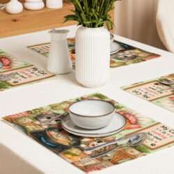 Cute Cartoon Cat Chef Placemat Set – Cat Lover Kitchen Decor with Kittens | Funny Fish Cooking Table Mats 13 placemat set 4 white front 6a4748e275bfe