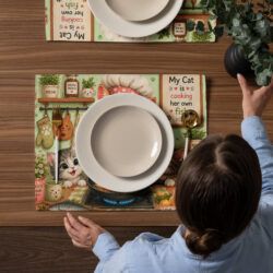Cute Cartoon Cat Chef Placemat Set – Cat Lover Kitchen Decor with Kittens | Funny Fish Cooking Table Mats 14 placemat set 4 white front 6a4748e275c71