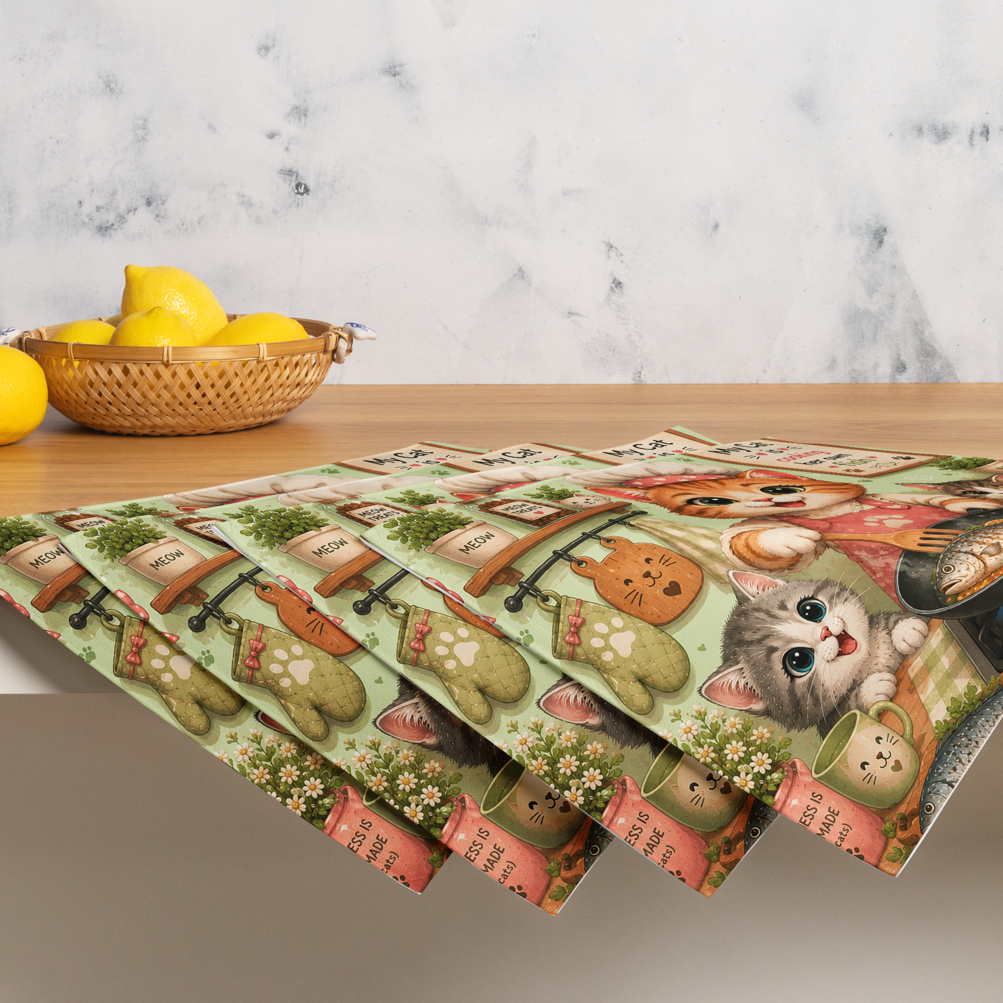 Cute Cartoon Cat Chef Placemat Set – Cat Lover Kitchen Decor with Kittens | Funny Fish Cooking Table Mats 6 Cute Cartoon Cat Chef Placemat Set – Cat Lover Kitchen Decor with Kittens | Funny Fish Cooking Table Mats - Image 6