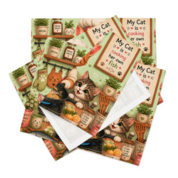 Cute Cartoon Cat Chef Placemat Set – Cat Lover Kitchen Decor with Kittens | Funny Fish Cooking Table Mats 18 placemat set 4 white front 6a4748e275dac