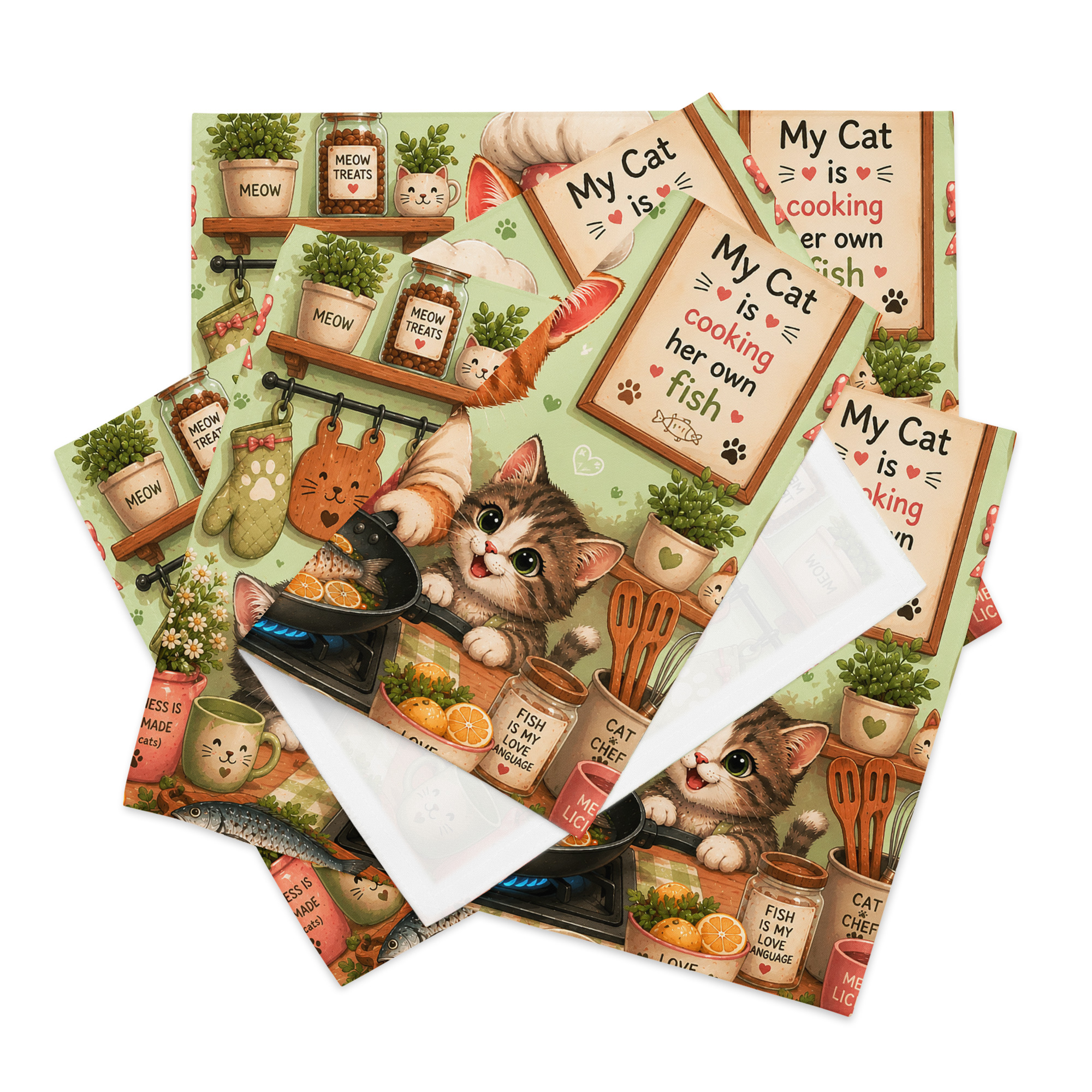 Cute Cartoon Cat Chef Placemat Set – Cat Lover Kitchen Decor with Kittens | Funny Fish Cooking Table Mats 7 Cute Cartoon Cat Chef Placemat Set – Cat Lover Kitchen Decor with Kittens | Funny Fish Cooking Table Mats - Image 7