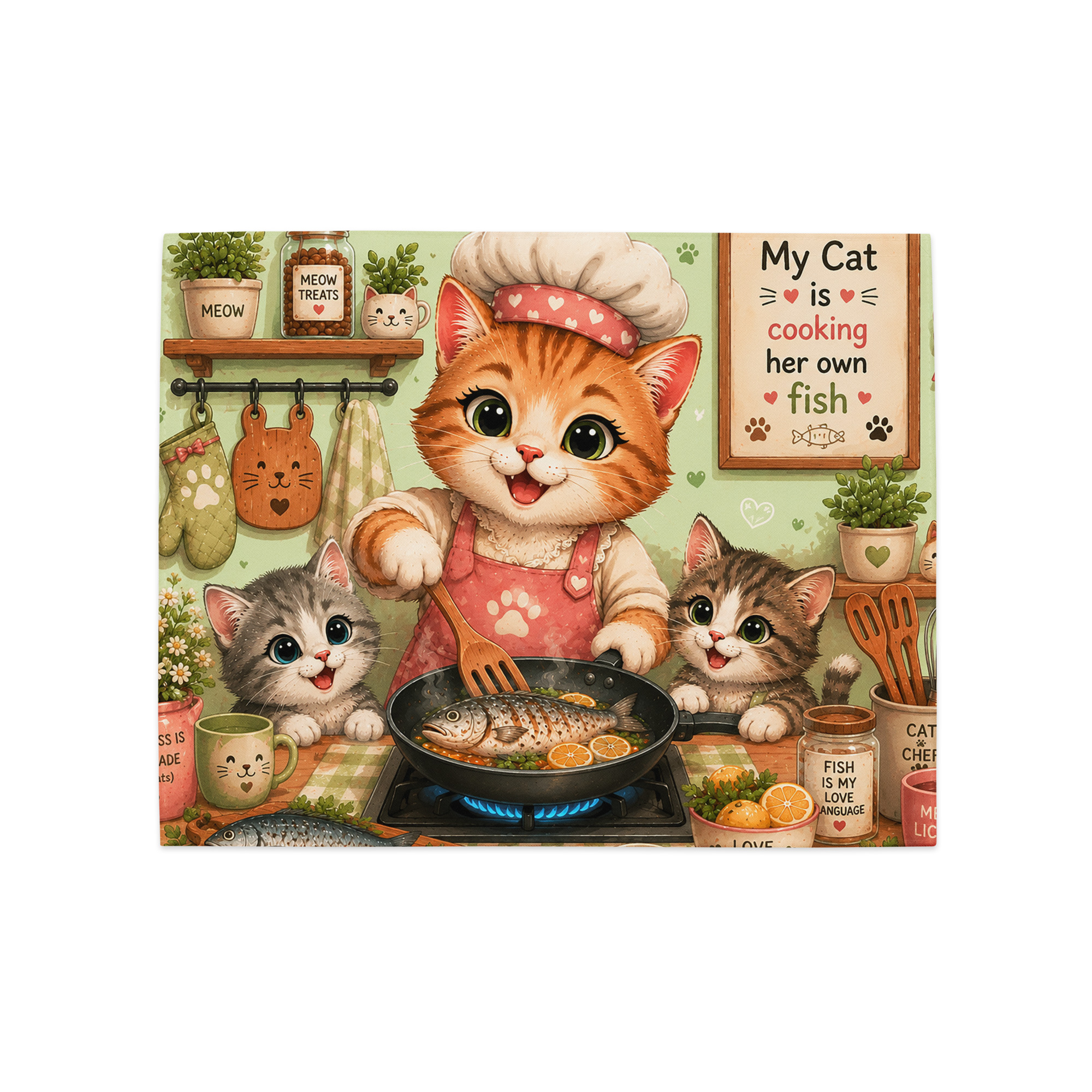 Cute Cartoon Cat Chef Placemat Set – Cat Lover Kitchen Decor with Kittens | Funny Fish Cooking Table Mats 9 Cute Cartoon Cat Chef Placemat Set – Cat Lover Kitchen Decor with Kittens | Funny Fish Cooking Table Mats - Image 9