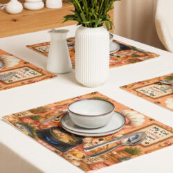 Cat Chef Placemat Set for Cat Lovers – Adorable Cooking Cat with Two Kittens | Cute Kitchen Table Mats