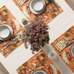 Cat Chef Placemat Set for Cat Lovers – Adorable Cooking Cat with Two Kittens | Cute Kitchen Table Mats 9 placemat set 4 white front 6a474c7956a17