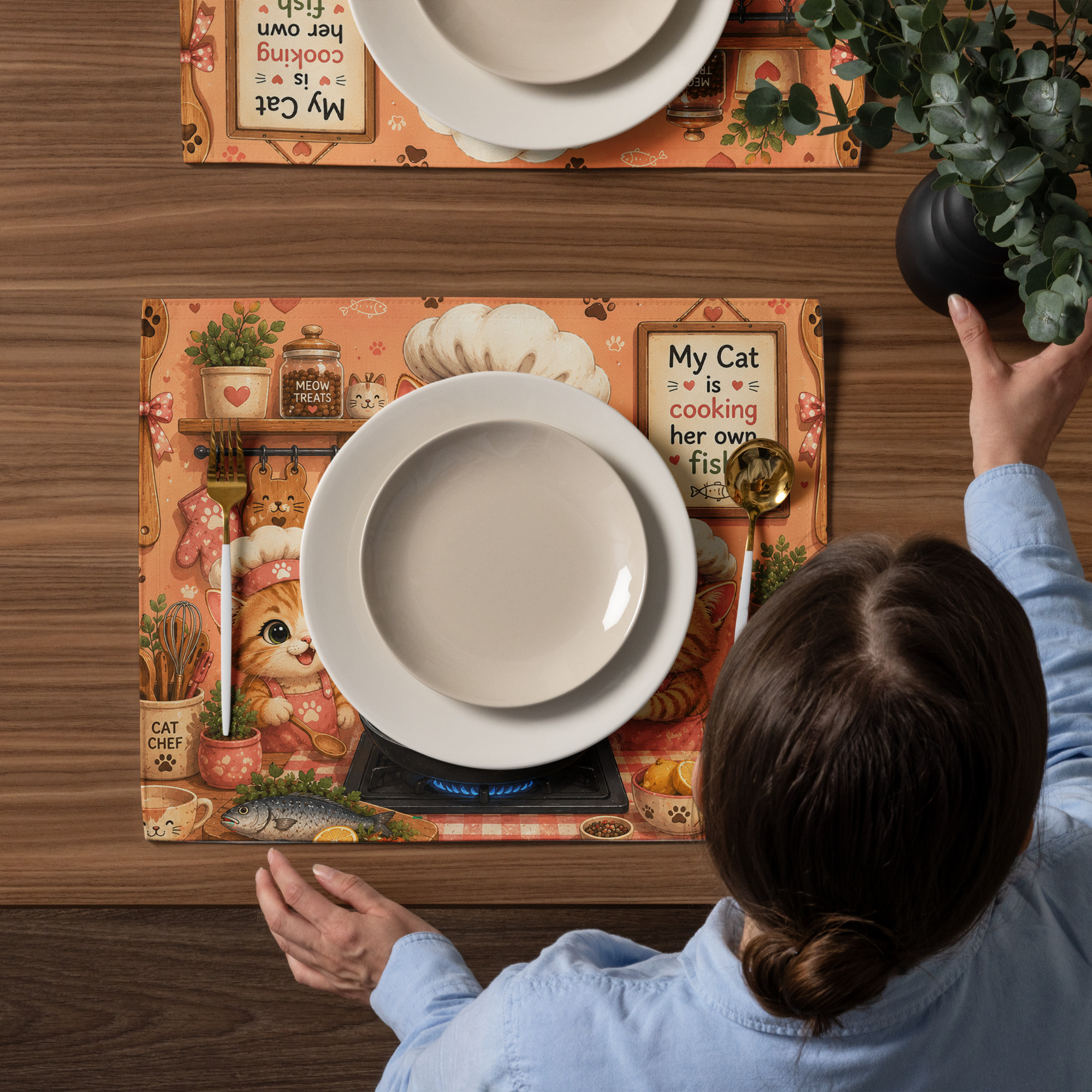 Cat Chef Placemat Set for Cat Lovers – Adorable Cooking Cat with Two Kittens | Cute Kitchen Table Mats 3 Cat Chef Placemat Set for Cat Lovers – Adorable Cooking Cat with Two Kittens | Cute Kitchen Table Mats - Image 3