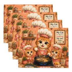 Cat Chef Placemat Set for Cat Lovers – Adorable Cooking Cat with Two Kittens | Cute Kitchen Table Mats 12 placemat set 4 white front 6a474c7956be6