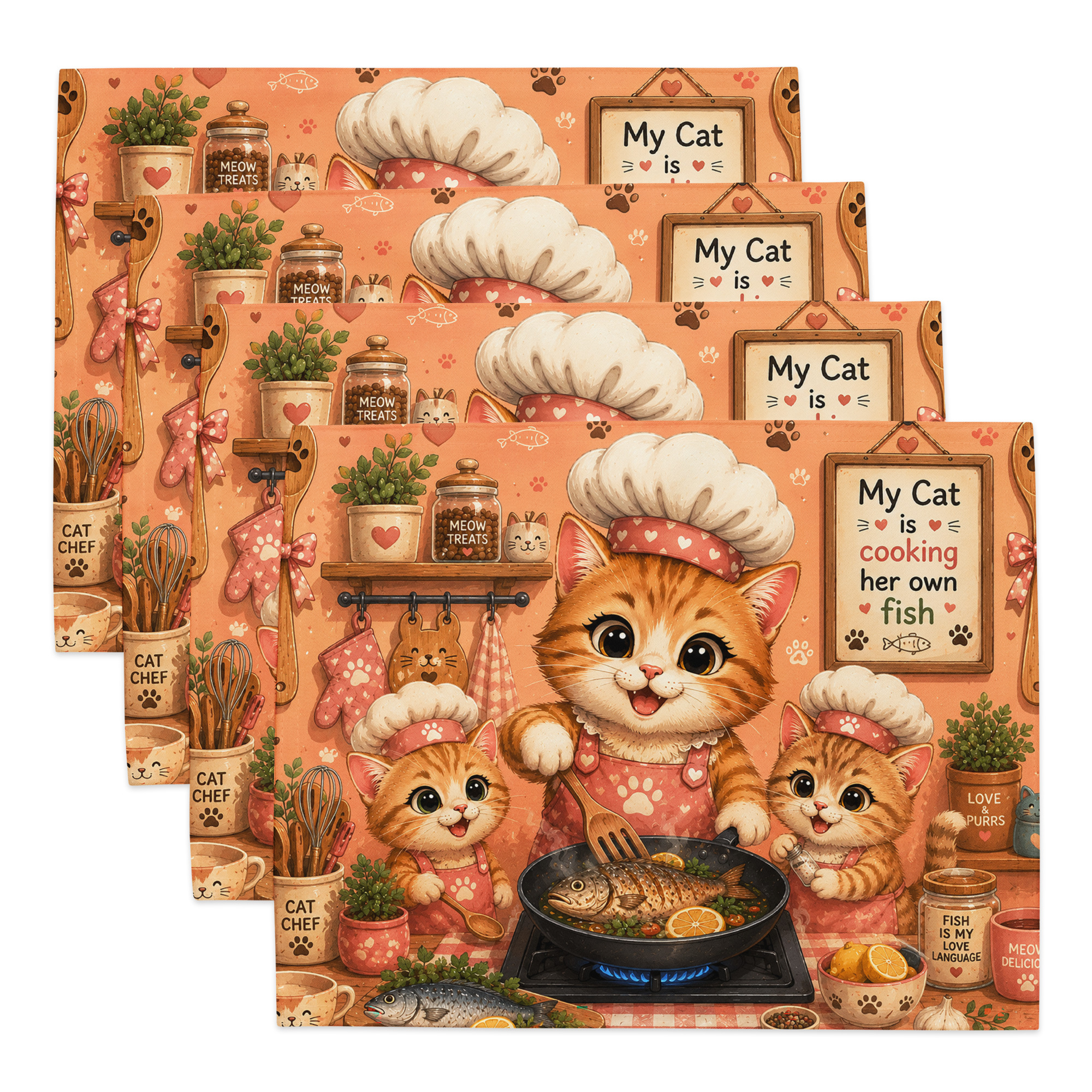 Cat Chef Placemat Set for Cat Lovers – Adorable Cooking Cat with Two Kittens | Cute Kitchen Table Mats 5 Cat Chef Placemat Set for Cat Lovers – Adorable Cooking Cat with Two Kittens | Cute Kitchen Table Mats - Image 5