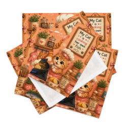 Cat Chef Placemat Set for Cat Lovers – Adorable Cooking Cat with Two Kittens | Cute Kitchen Table Mats 15 placemat set 4 white front 6a474c7956d2b