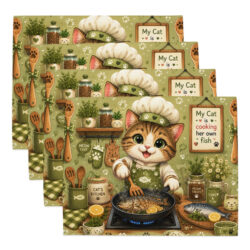 Cat Mom Kitchen Placemat Set – Whimsical Cartoon Cat Chef with Kittens | Cute Farmhouse Table Decor | Gift for Cat Lovers