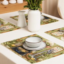 Cat Mom Kitchen Placemat Set – Whimsical Cartoon Cat Chef with Kittens | Cute Farmhouse Table Decor | Gift for Cat Lovers 10 placemat set 4 white front 6a4784b92282b