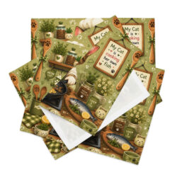 Cat Mom Kitchen Placemat Set – Whimsical Cartoon Cat Chef with Kittens | Cute Farmhouse Table Decor | Gift for Cat Lovers 11 placemat set 4 white front 6a4784b922879