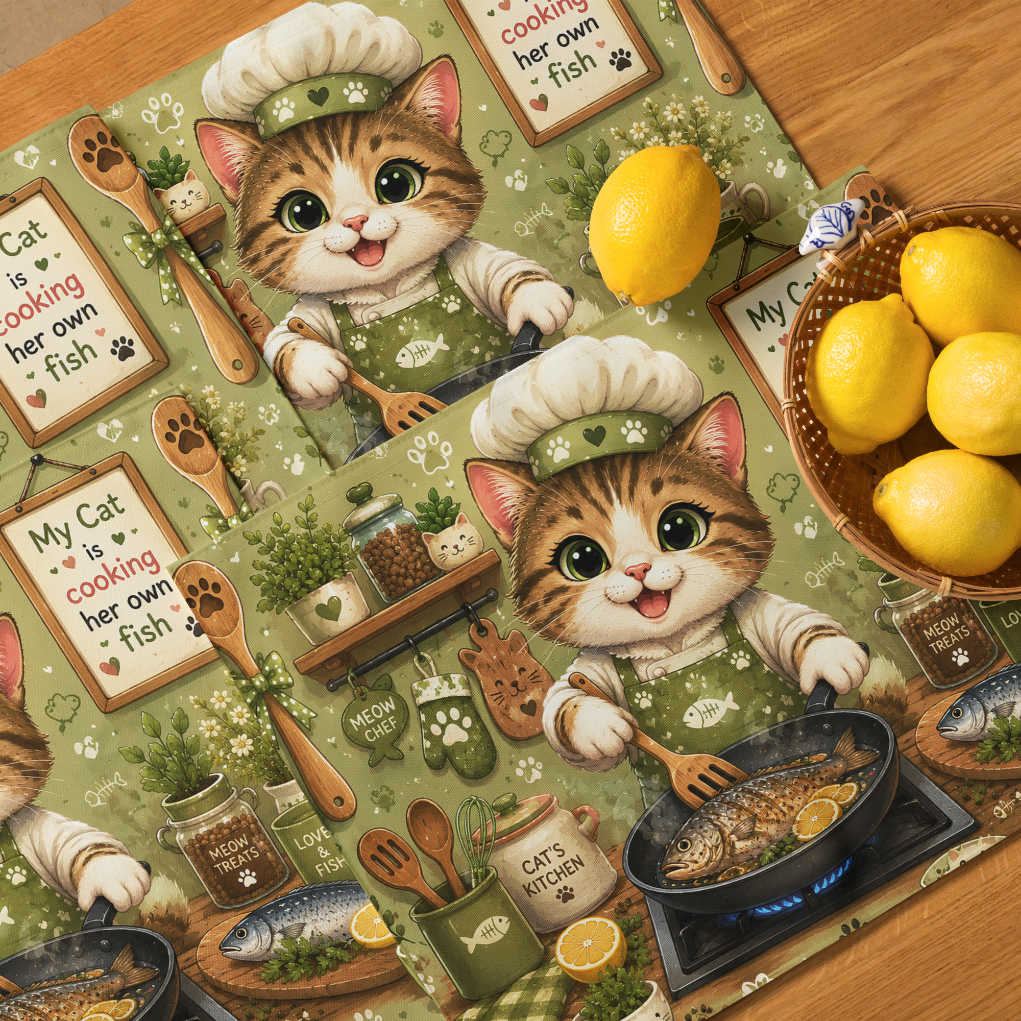 Cat Mom Kitchen Placemat Set – Whimsical Cartoon Cat Chef with Kittens | Cute Farmhouse Table Decor | Gift for Cat Lovers 7 Cat Mom Kitchen Placemat Set – Whimsical Cartoon Cat Chef with Kittens | Cute Farmhouse Table Decor | Gift for Cat Lovers - Image 7
