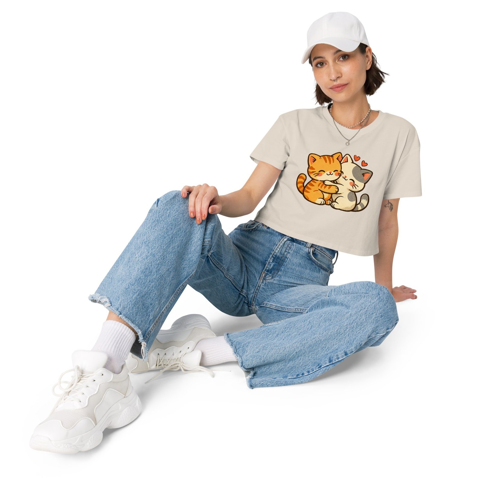 Kawaii Retro Cat Crop Top | Vintage Cartoon Kitty Graphic Tee embrace each other-Women’s crop top 9 Kawaii Retro Cat Crop Top | Vintage Cartoon Kitty Graphic Tee embrace each other-Women’s crop top - Image 9
