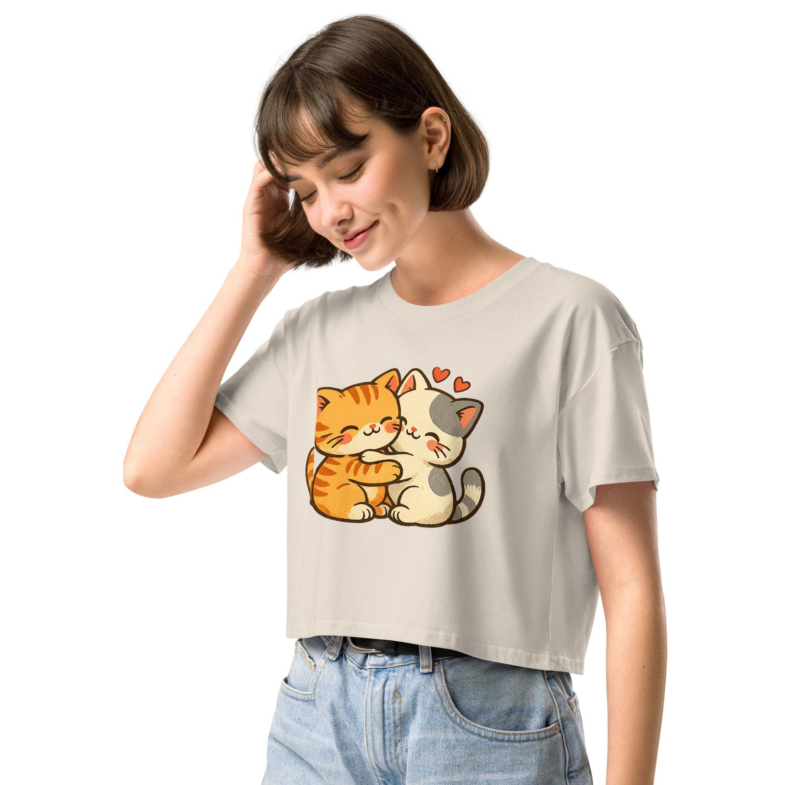Kawaii Retro Cat Crop Top | Vintage Cartoon Kitty Graphic Tee embrace each other-Women’s crop top 22 Kawaii Retro Cat Crop Top | Vintage Cartoon Kitty Graphic Tee embrace each other-Women’s crop top - Image 22