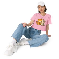 Kawaii Retro Cat Crop Top | Vintage Cartoon Kitty Graphic Tee embrace each other-Women’s crop top 38 womens crop top bubblegum front 6a60af8e7fb04