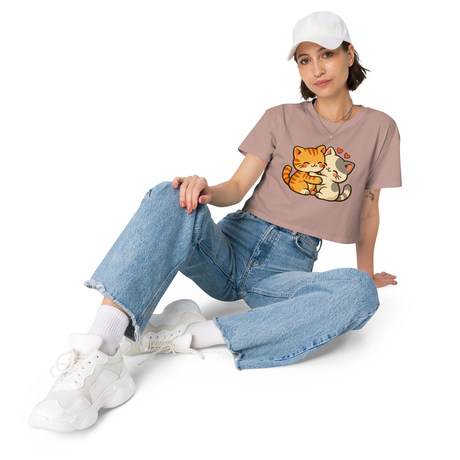 Kawaii Retro Cat Crop Top | Vintage Cartoon Kitty Graphic Tee embrace each other-Women’s crop top 11 Kawaii Retro Cat Crop Top | Vintage Cartoon Kitty Graphic Tee embrace each other-Women’s crop top - Image 11