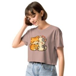 Kawaii Retro Cat Crop Top | Vintage Cartoon Kitty Graphic Tee embrace each other-Women’s crop top 42 womens crop top hazy pink left front 6a60af8e8005c
