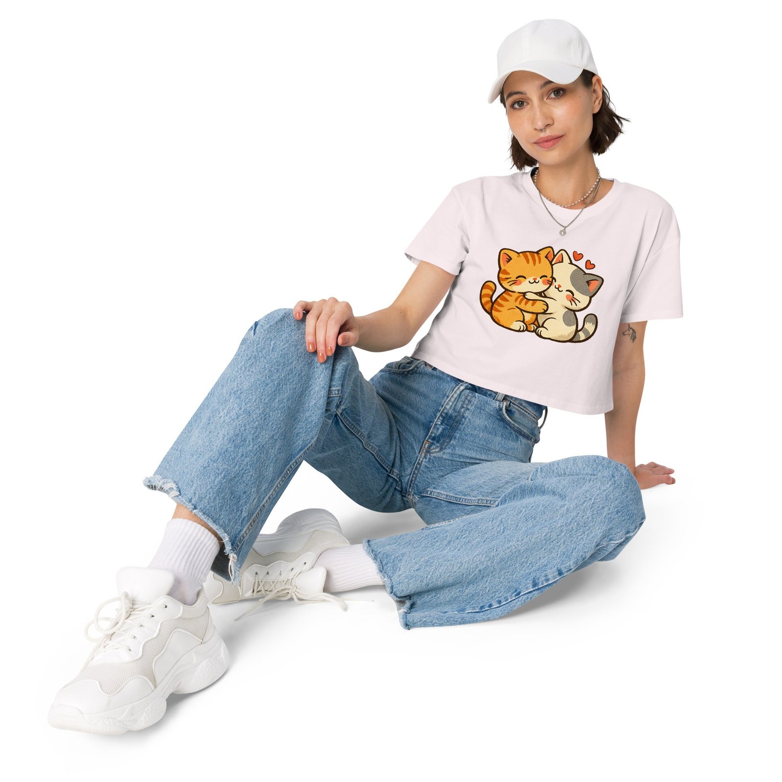 Kawaii Retro Cat Crop Top | Vintage Cartoon Kitty Graphic Tee embrace each other-Women’s crop top 5 Kawaii Retro Cat Crop Top | Vintage Cartoon Kitty Graphic Tee embrace each other-Women’s crop top - Image 5