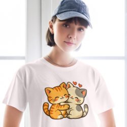 Kawaii Retro Cat Crop Top | Vintage Cartoon Kitty Graphic Tee embrace each other-Women’s crop top 34 womens crop top orchid front 6a60af8e7e48d